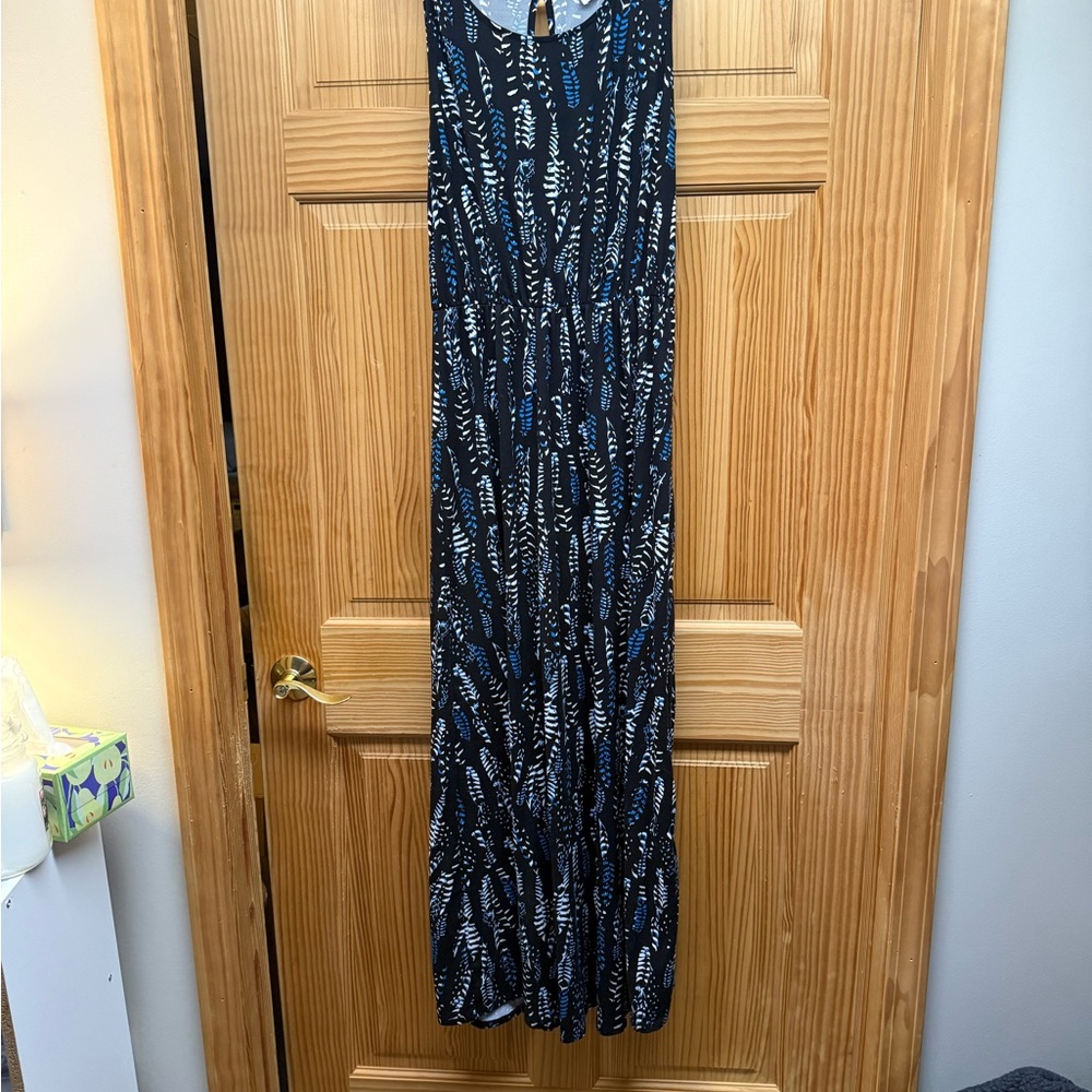 French Grey Blue and Silver Sequin Halter Maxi Dress